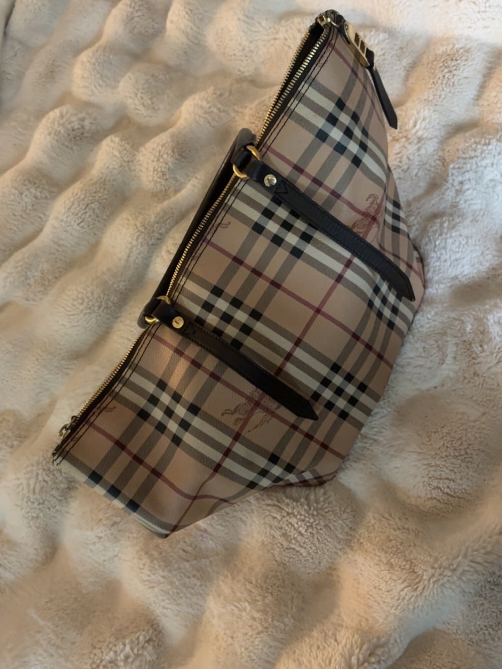 Burberry Beige Plaid Shoulder Bag with Black Trim